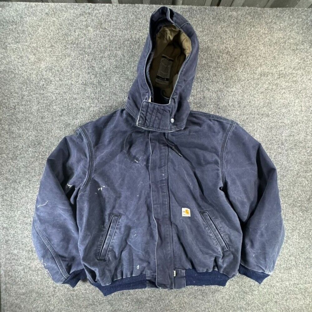 Carhartt Mens Jacket Large Blue Canvas Quilt Lined Work Chore Outdoor Coat